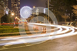 Light trails on bend road