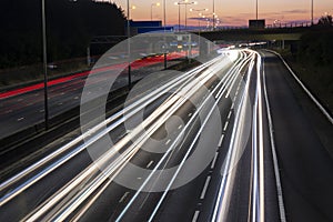 Light trails on the british motorway at night