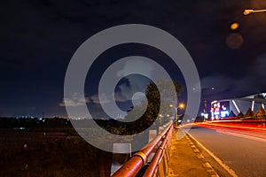 Light trails from cars crossing the bridge in cilegon