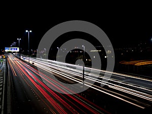 Light trails of cars at night on a Motorway or freeway