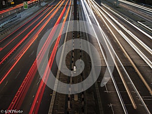 Light trails of cars at night on a Motorway or freeway