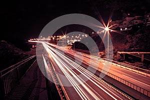 Light trails on a freeway at nigth