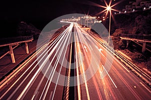 Light trails on a freeway at nigth