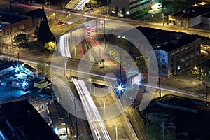 Light trails on freeways in Seattle, Washington, US