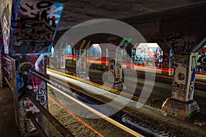 Light trails in the Krog Street Bridge, Atlanta, Georgia, USA