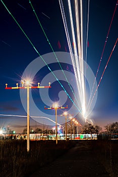 Light trails of landing aircraft