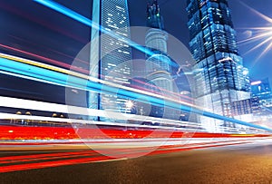 The light trails on the modern building background