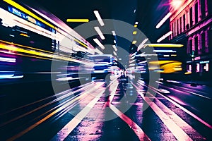 the light trails on the modern building background in shanghai china