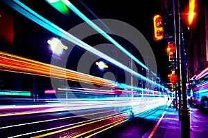 the light trails on the modern building background in shanghai china