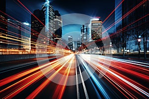 the light trails on the modern building background in shanghai china