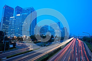 Light trails on the modern city