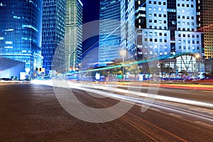 Light trails on the modern city street at night