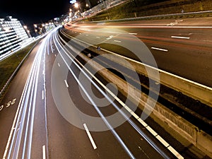 Light trails on a modern freeway