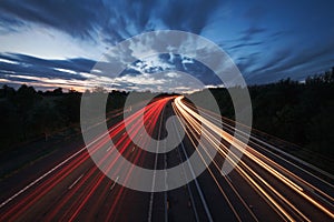 Light trails on a motorway at dusk