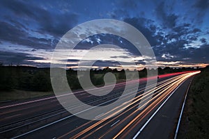 Light trails on a motorway at dusk