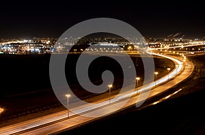 The light trails on night higtway. saint pitersburg