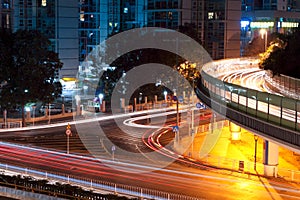 Light trails on the overpasses at night
