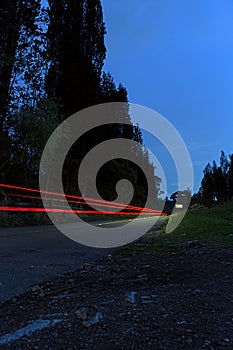 Light trails on road in Zipaquira