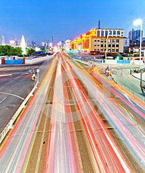 The light trails on the steet