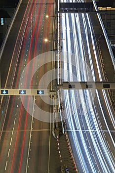 Light trails of traffic on highway