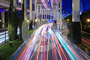 Light trails under the elevated road