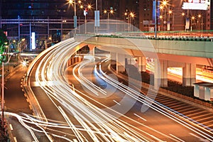 Light trails on the viaduct ramp