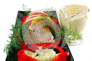 Light tuna served on plate