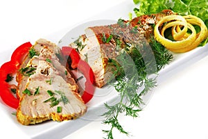 Light tuna served on plate