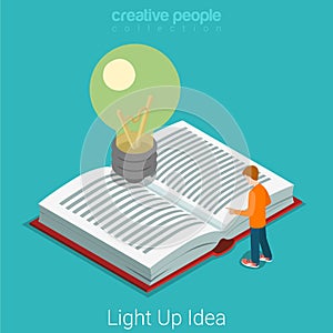 Light up bright idea business education flat 3d vector isometric