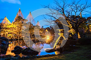 Light-up of Kenrokuen Garden and Kanazawa Castle Park in Kanazawa, Japan