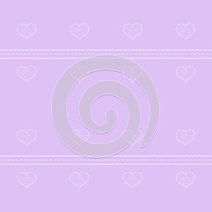 Light violet seamless background with horizontal rows of hearts and stripes. Vector