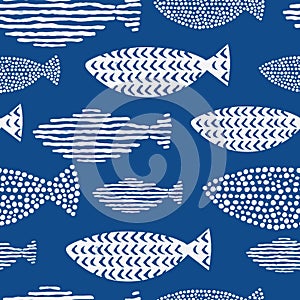 Light watercolor fishes. Seamlessly tiling fish pattern.