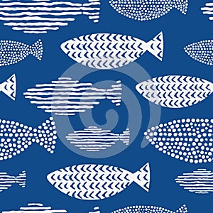 Light watercolor fishes. Seamlessly tiling fish pattern. photo
