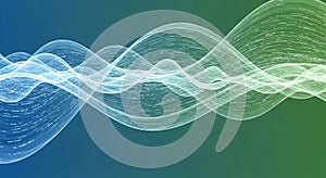 Light wave pattern on blue and green gradient, illustrating digital connectivity and design