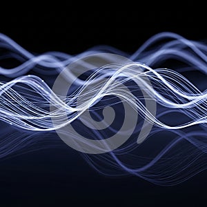 Light waves intertwine against a dark background creating a dynamic abstract