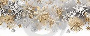 light white holiday abstract snowflake snow decoration gold christmas winter background. Generative AI.