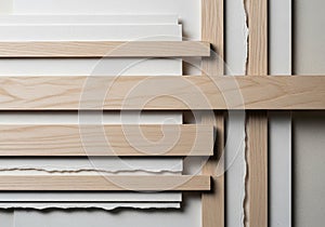 Light wood strips are arranged horizontally and vertically, creating a grid pattern.