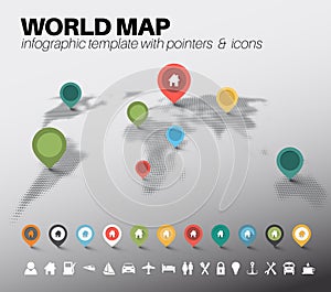 Light World map with pointers