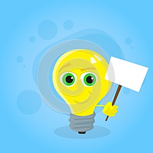 Light Yellow Bulb Cartoon Character Hold White