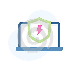 Lightbolt inside safety shield denoting flat concept icon of cyber security, ready to use vector