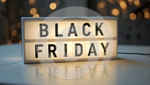 Lightbox With Black Friday Text On Table With Warm Bokeh Lights