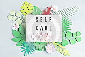 Lightbox with motivation words for self care, positive thinking, mental health, emotional wellness