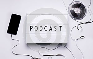 lightbox with podcast text