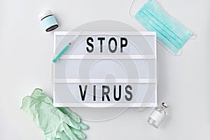 Lightbox with stop virus caution words