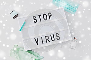 Lightbox with stop virus caution words