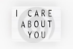 Lightbox text: I care about you. Concept of caring about the people you love