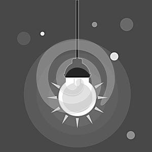 Glowing white light bulb hanging, Flat style. Isolated.