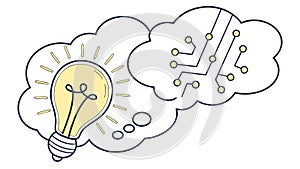 Lightbulb and brain circuits, creative thinking, innovative ideas, vector design Generative AI