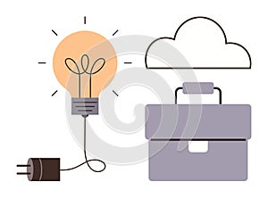 Lightbulb, Cloud, and Briefcase Representing Innovation, Technology, and Business Solutions