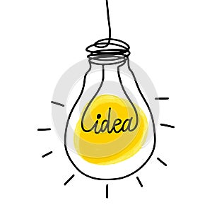Lightbulb - creative sketch draw vector illustration. Electric lamp logo sign.